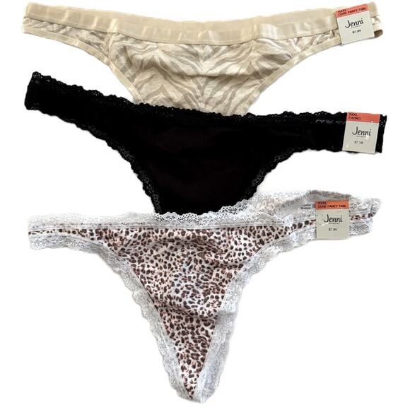 Jenni Intimates Lot 3pcs Core Thong Cotton Panty Tiger Leopard Black Plus XXXL - Picture 1 of 5